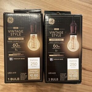 2 GE: LED A19 Amber Vintage Style Light Bulb- Dimmable 5 Watt-60 Watt Equivalent